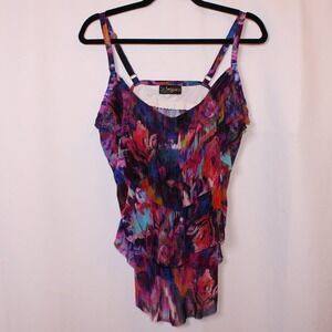 St. Tropez Multicolor Ruffle Swim Top Women's Small Adjustable Straps Resort